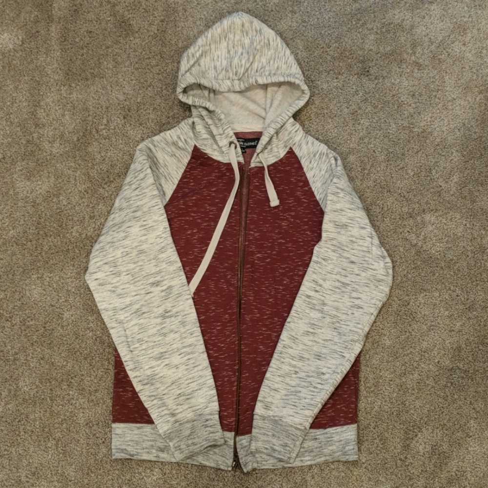 Maroon & Grey zip-up Hoodie- Large